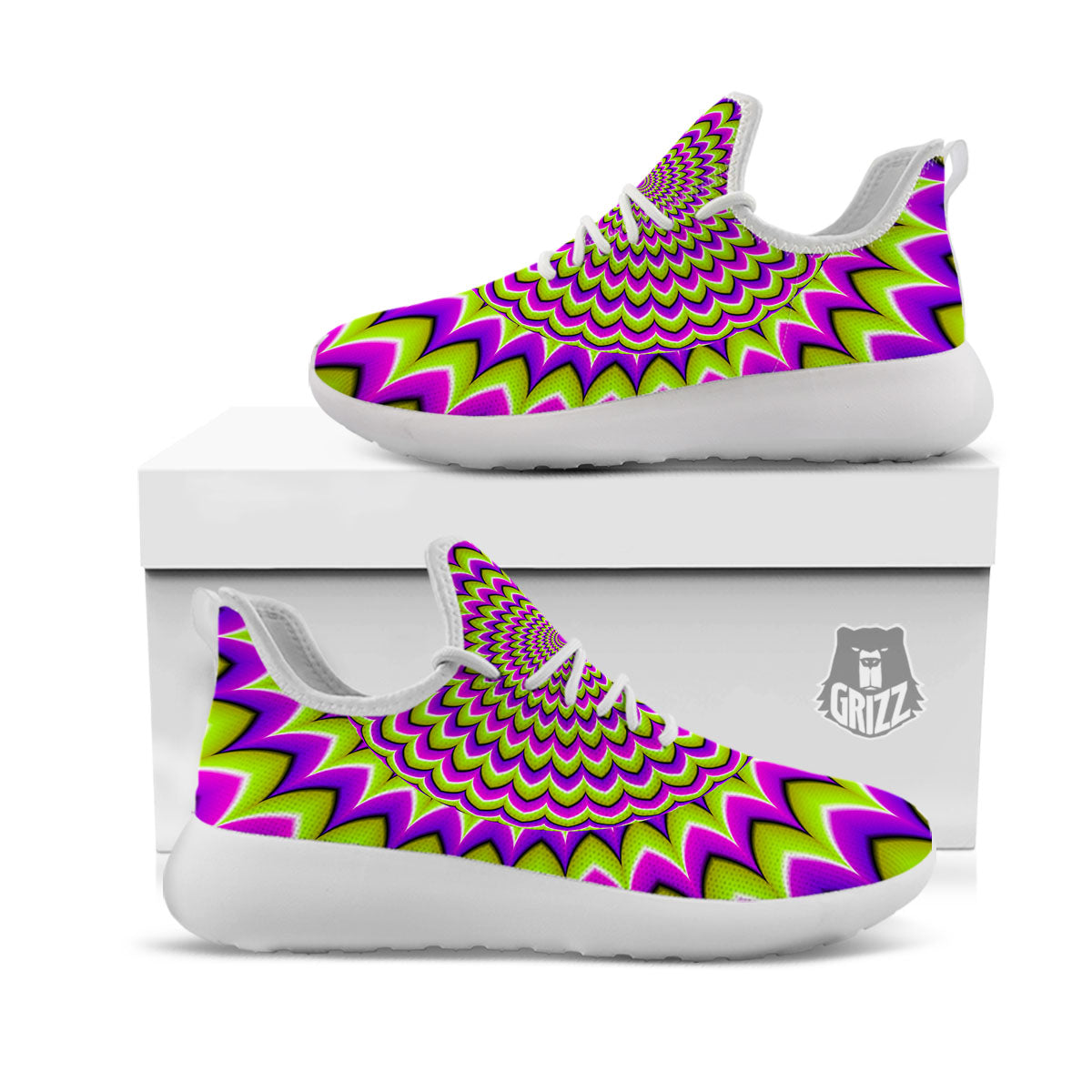 Moving Optical Illusion Spiky Spiral White Athletic Shoes-grizzshop