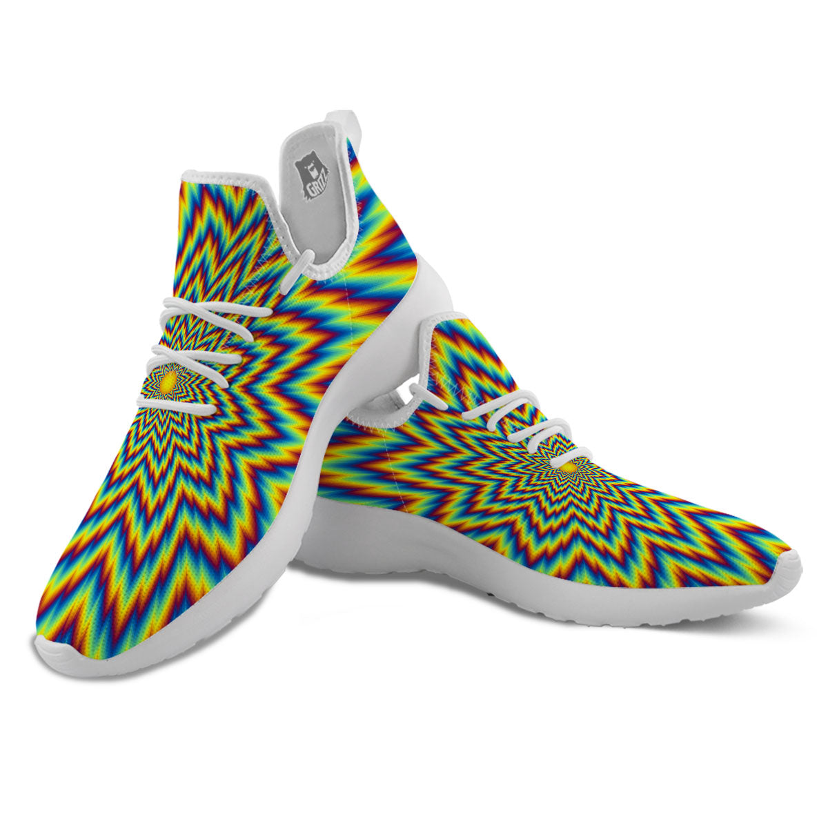 Moving Optical Illusion Spiral Expansion White Athletic Shoes-grizzshop