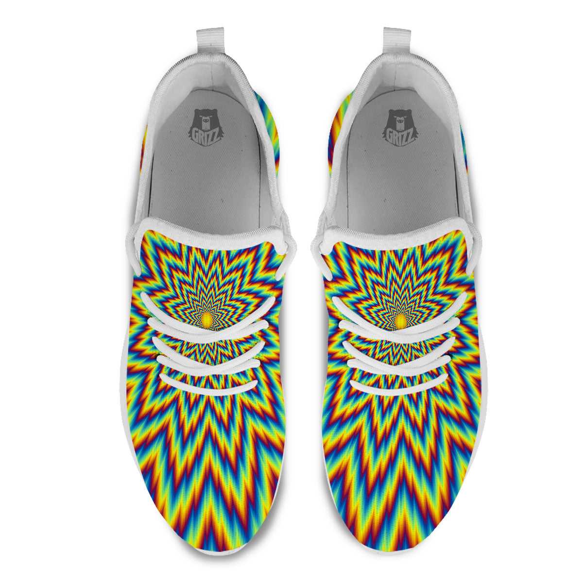 Moving Optical Illusion Spiral Expansion White Athletic Shoes-grizzshop