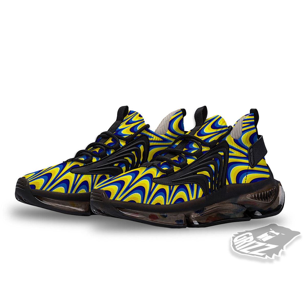 Moving Optical Yellow Dizzy Illusion Black Gym Shoes-grizzshop