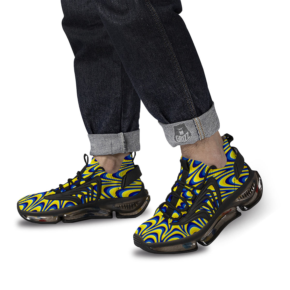 Moving Optical Yellow Dizzy Illusion Black Gym Shoes-grizzshop