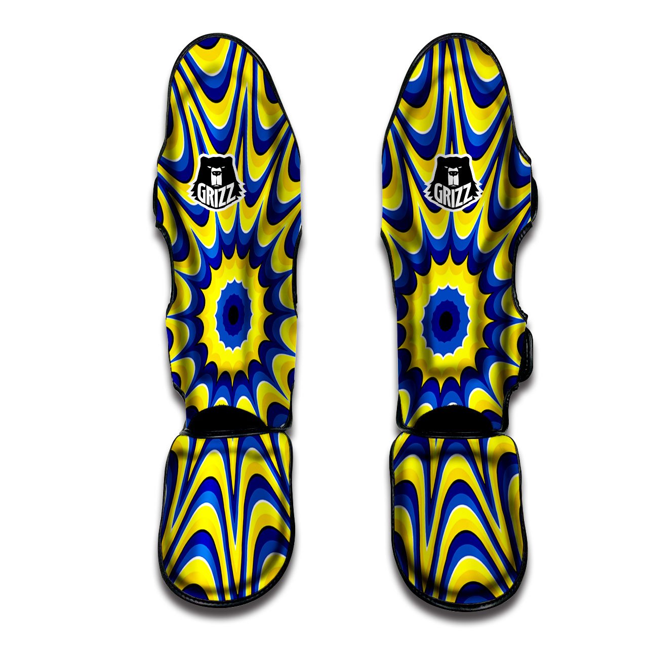 Moving Optical Yellow Dizzy Illusion Muay Thai Shin Guards