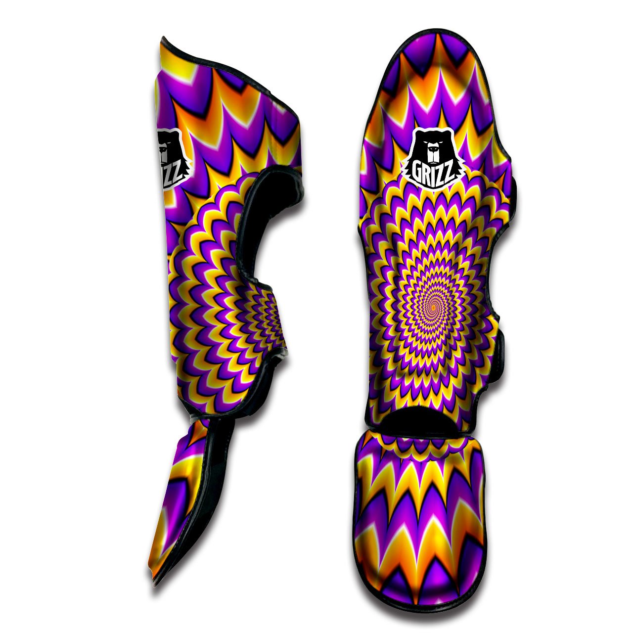 Moving Optical Yellow Expansion Illusion Muay Thai Shin Guards-grizzshop