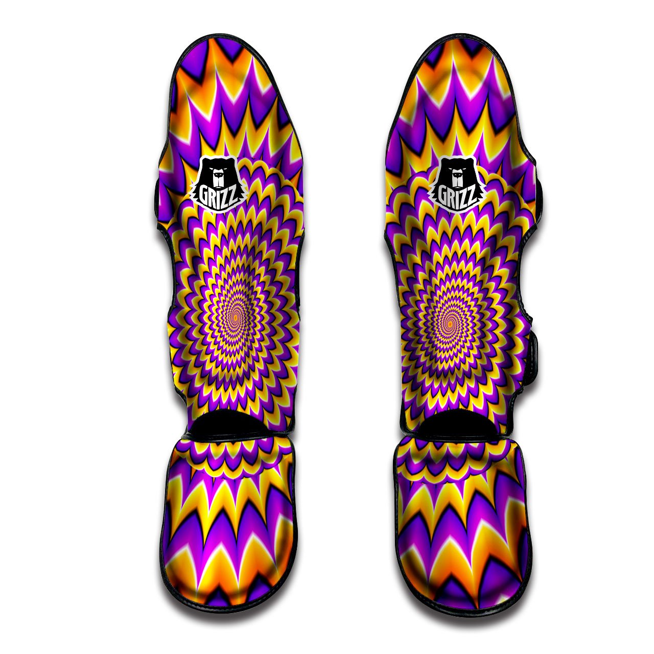 Moving Optical Yellow Expansion Illusion Muay Thai Shin Guards-grizzshop