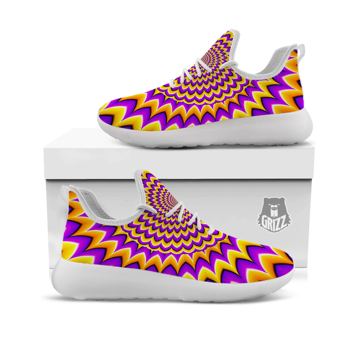 Moving Optical Yellow Expansion Illusion White Athletic Shoes-grizzshop