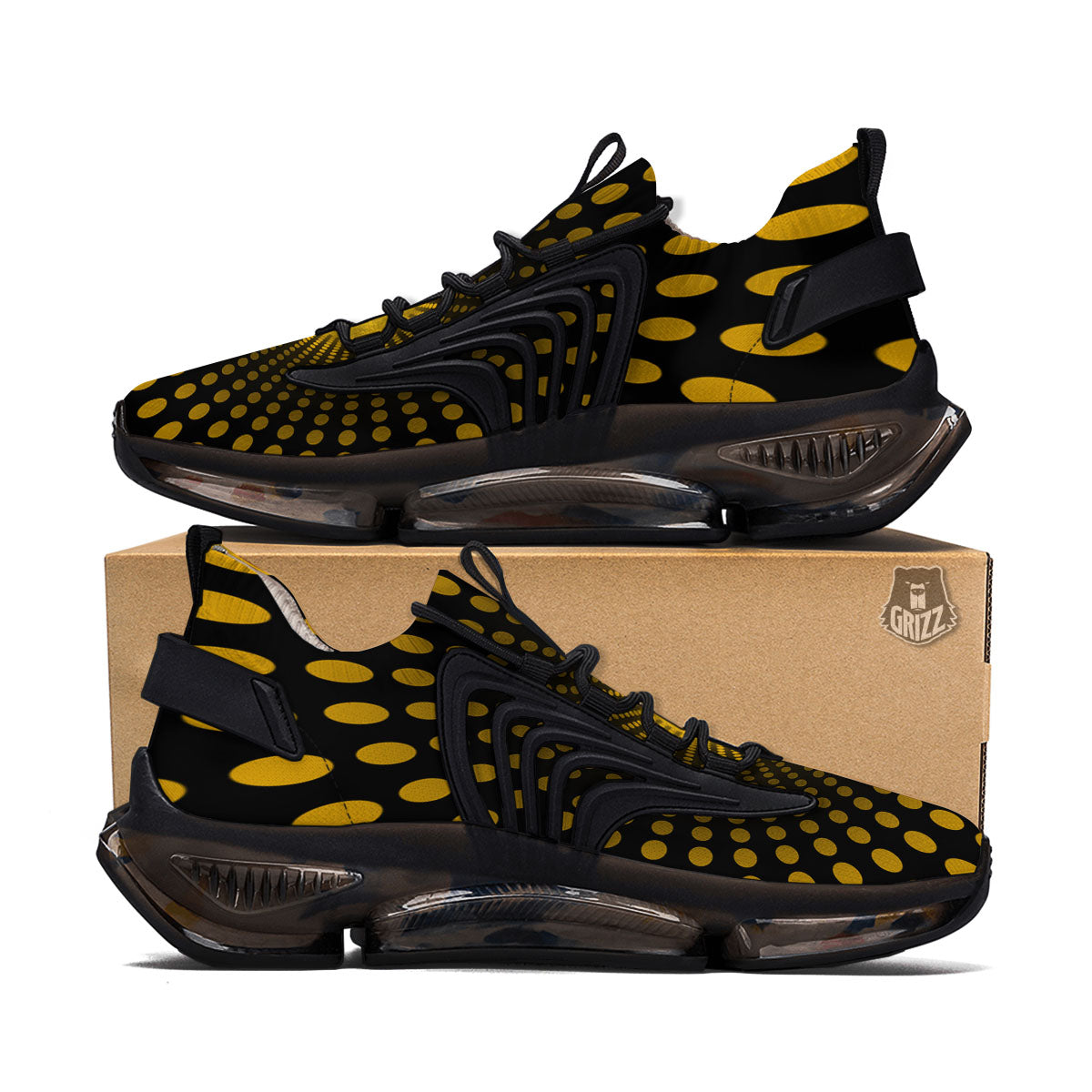 Moving Optical Yellow Explosion Illusion Black Gym Shoes-grizzshop