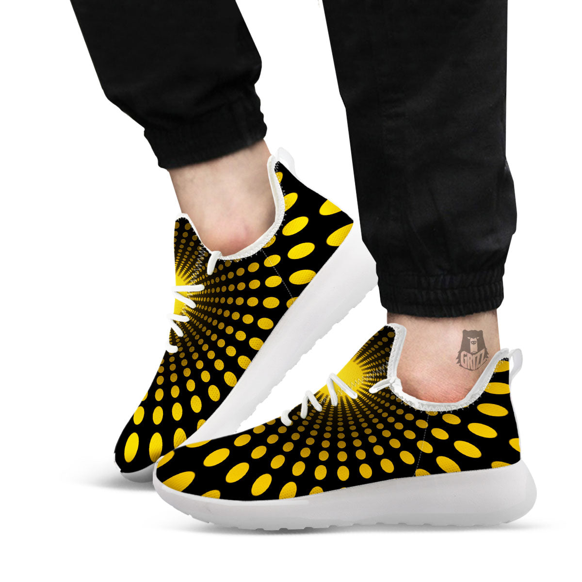 Moving Optical Yellow Explosion Illusion White Athletic Shoes-grizzshop