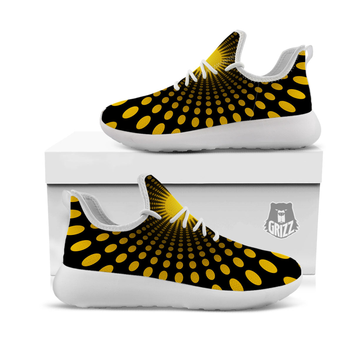 Moving Optical Yellow Explosion Illusion White Athletic Shoes-grizzshop