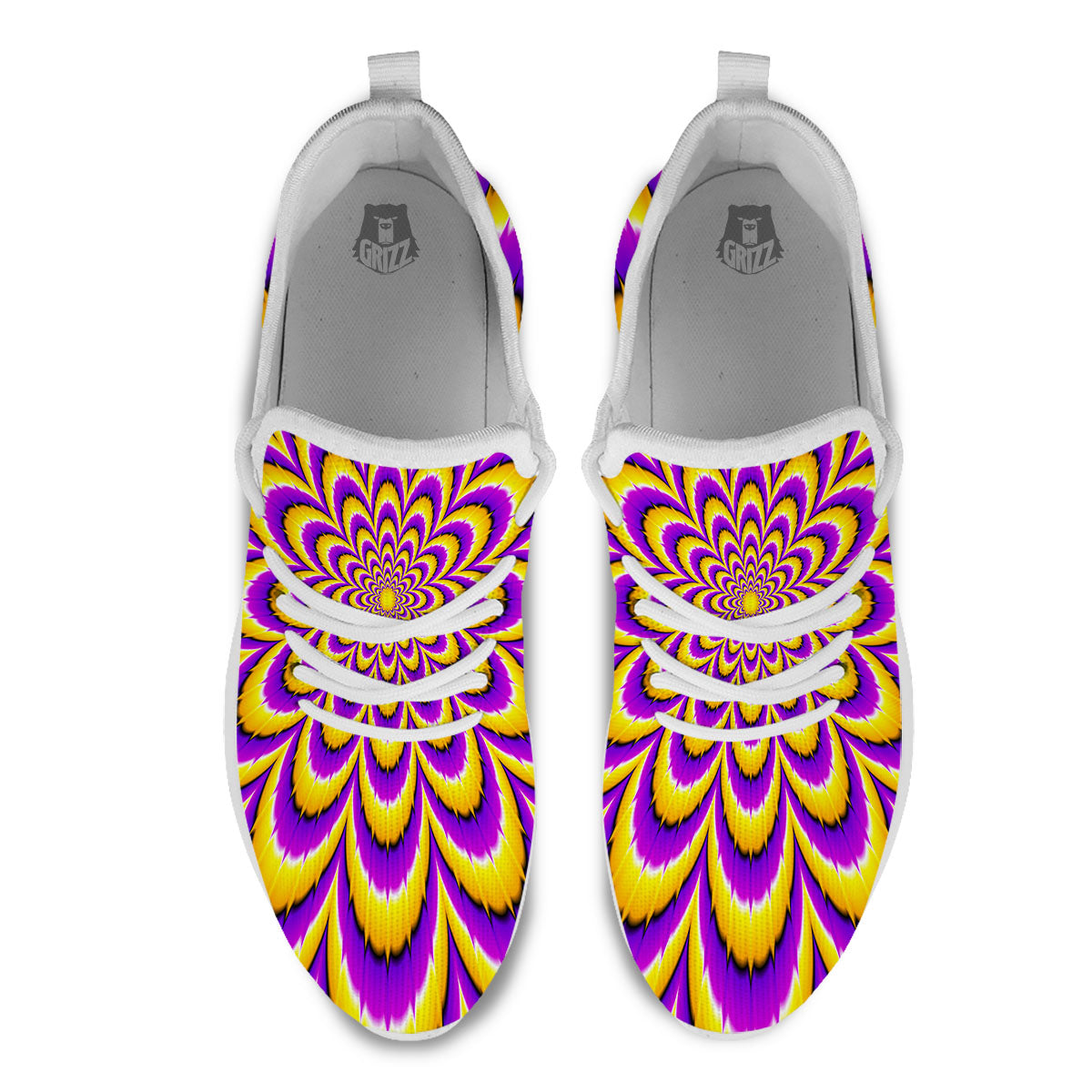 Moving Optical Yellow Flower Illusion White Athletic Shoes-grizzshop