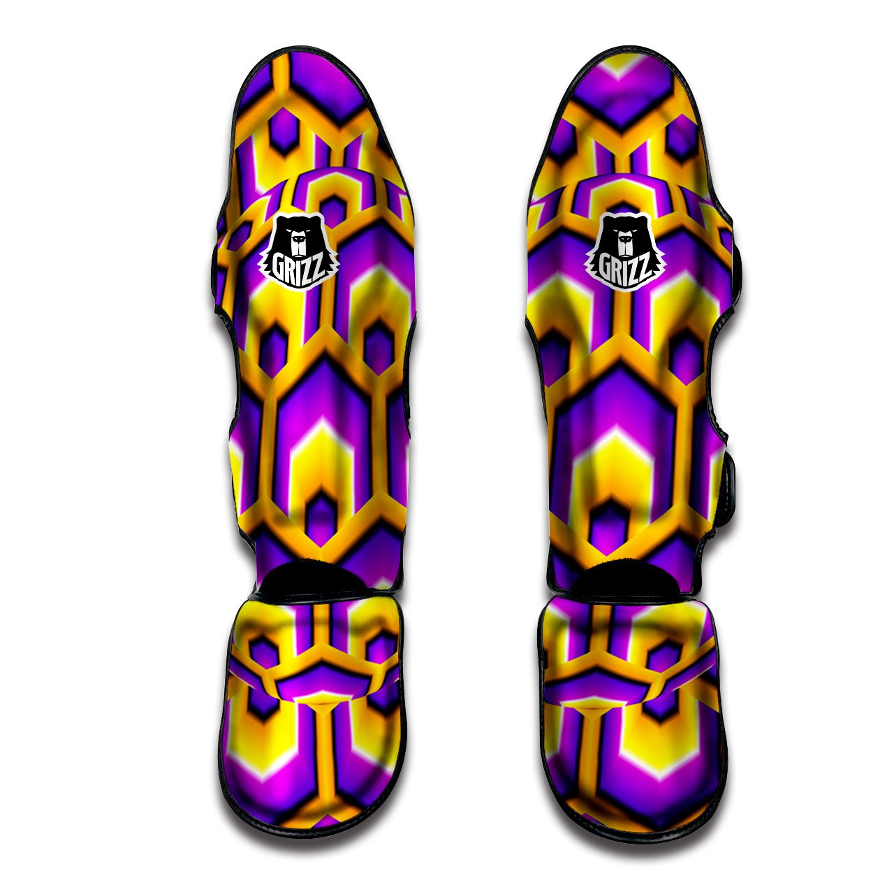 Moving Optical Yellow Hive Illusion Muay Thai Shin Guards-grizzshop