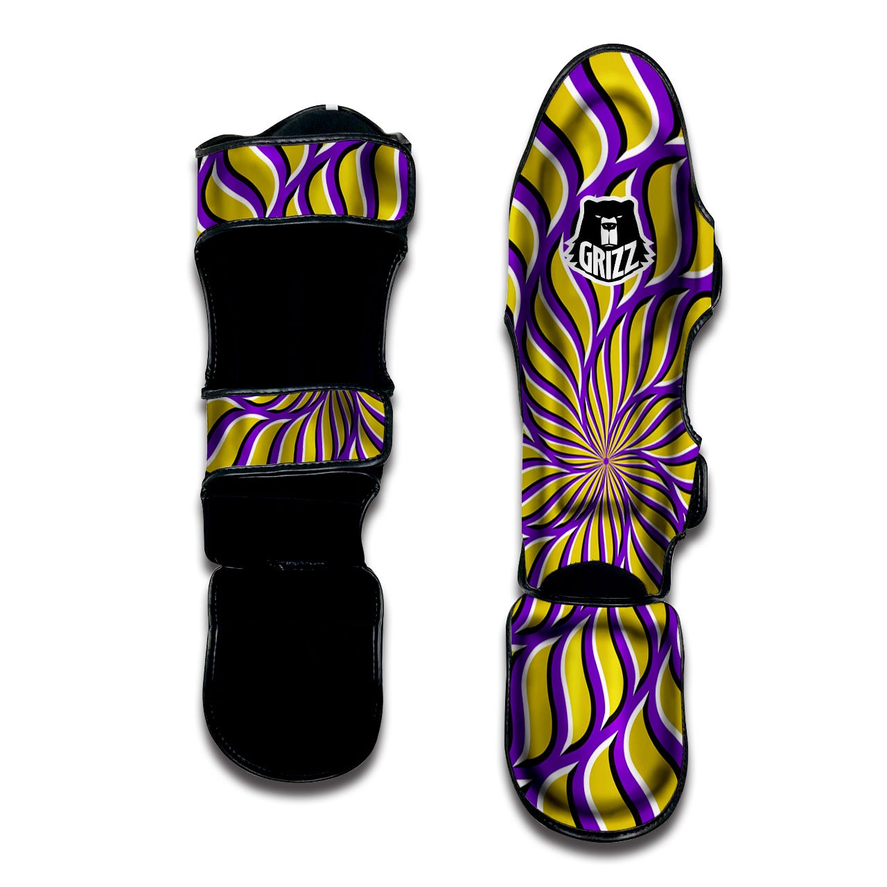 Moving Optical Yellow Spiral Illusion Muay Thai Shin Guards-grizzshop