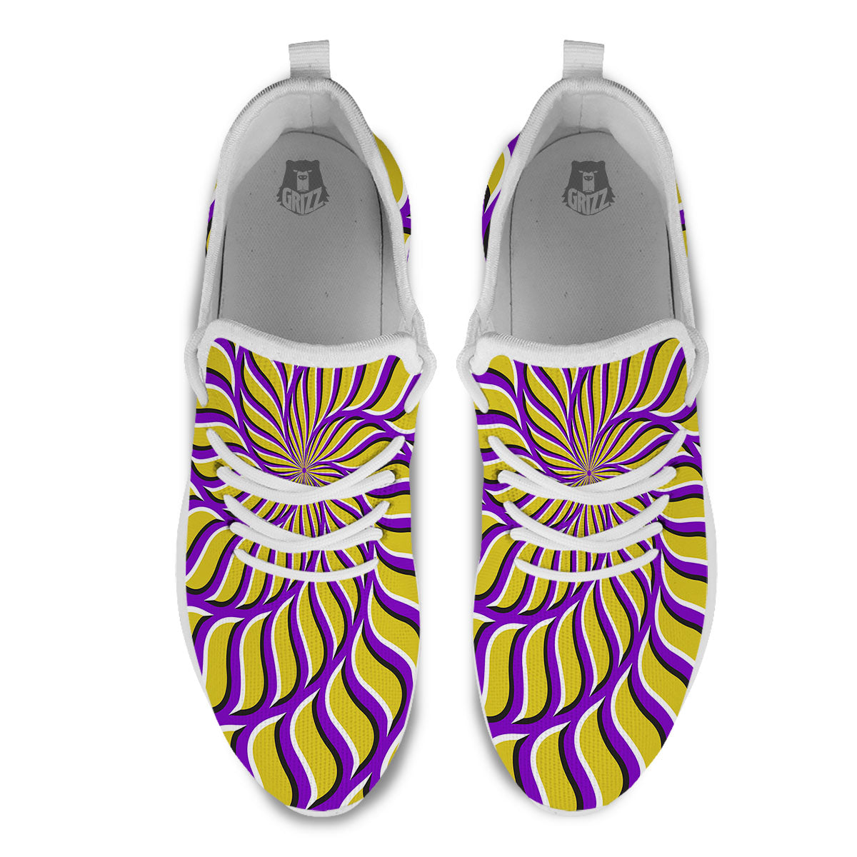 Moving Optical Yellow Spiral Illusion White Athletic Shoes-grizzshop