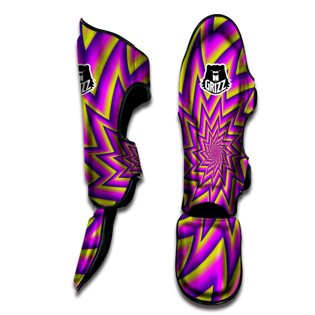 Moving Optical Yellow Twisted Illusion Muay Thai Shin Guards-grizzshop