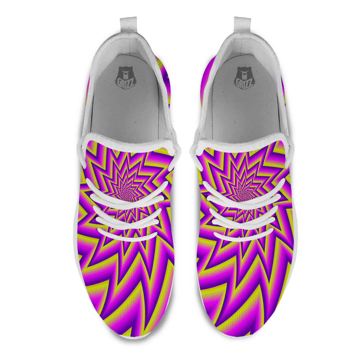 Moving Optical Yellow Twisted Illusion White Athletic Shoes-grizzshop