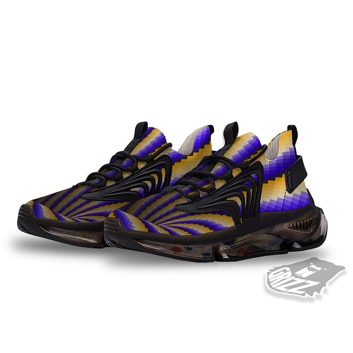 Moving Optical Yellow Vortex Illusion Black Gym Shoes-grizzshop