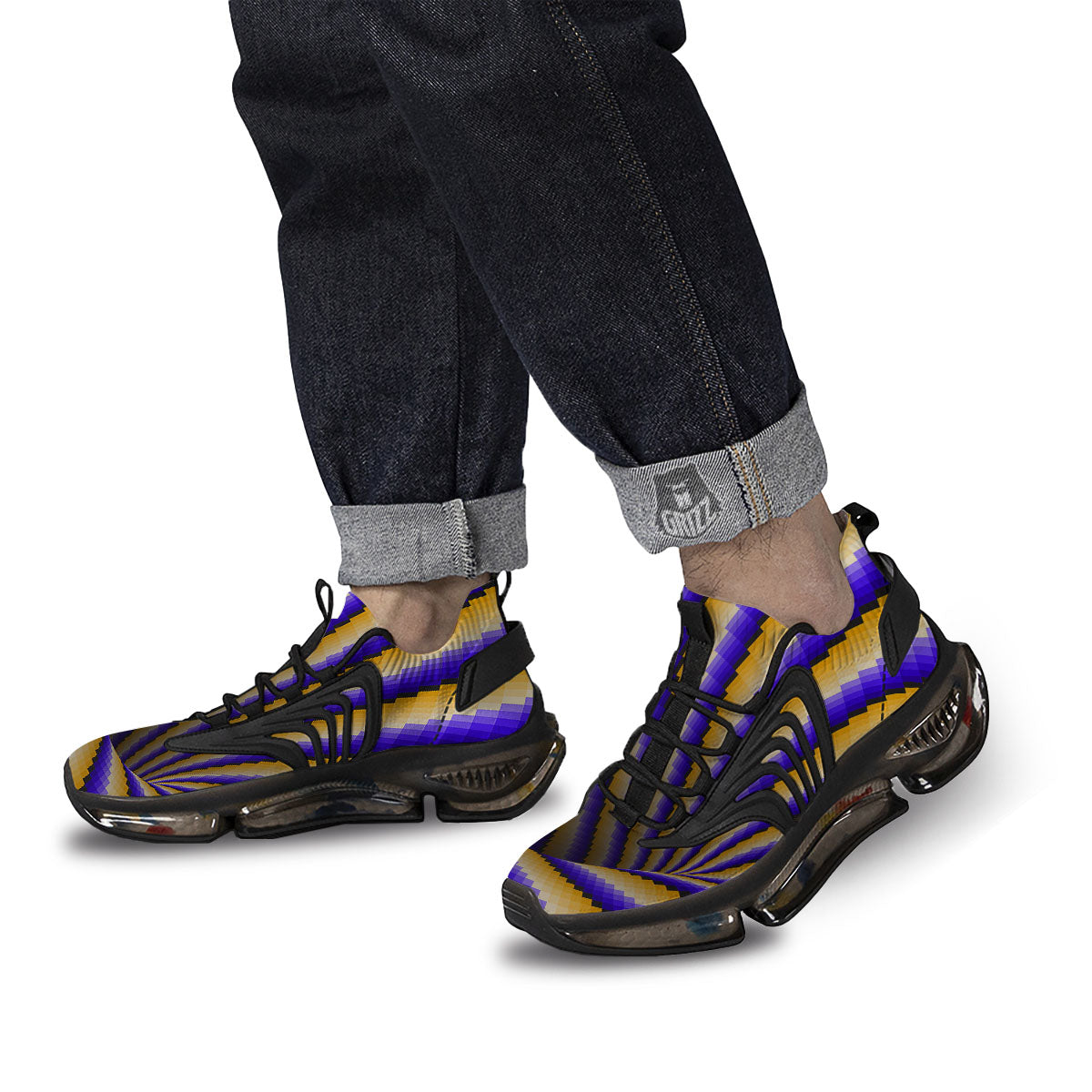 Moving Optical Yellow Vortex Illusion Black Gym Shoes-grizzshop