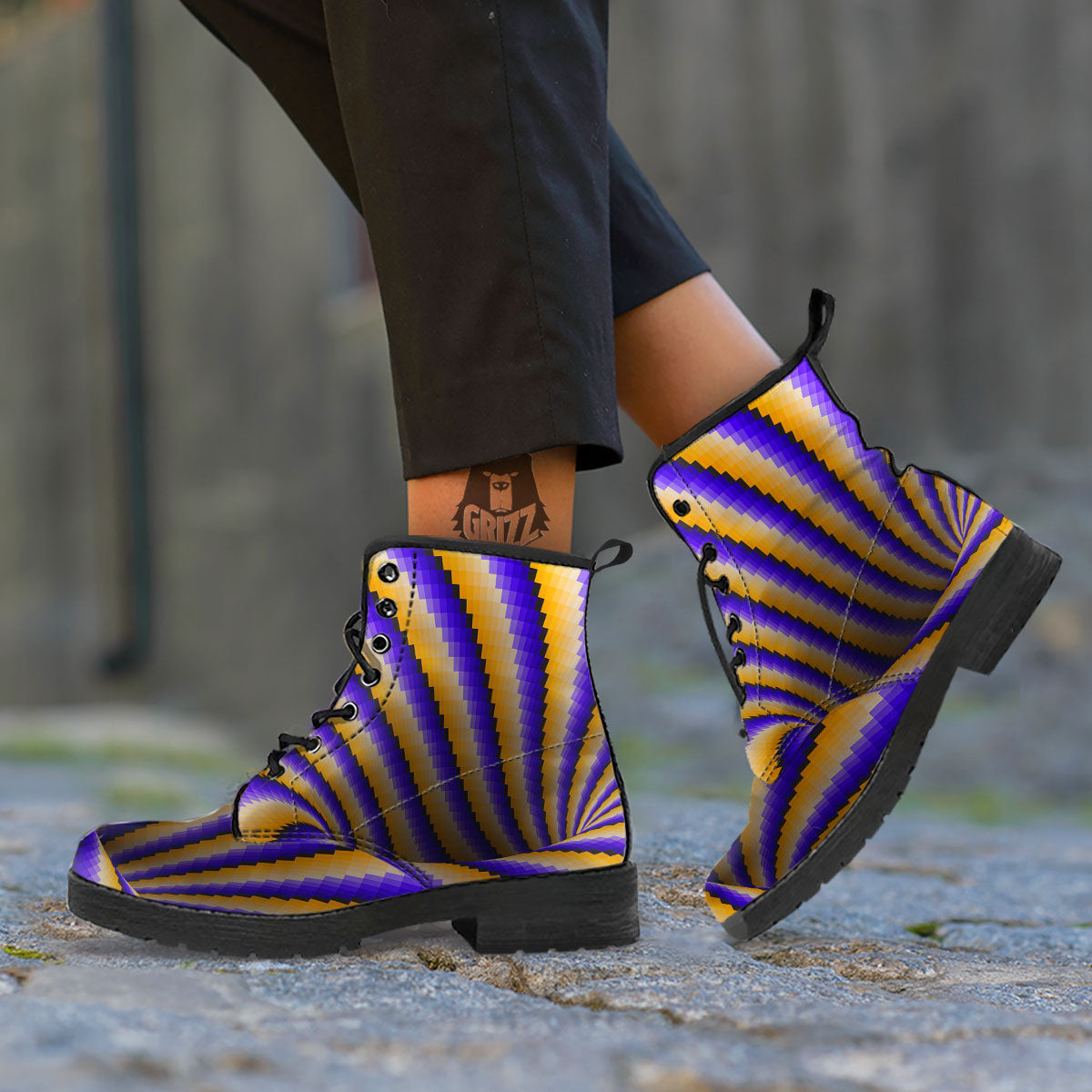 Moving Optical Yellow Vortex Illusion Leather Boots-grizzshop