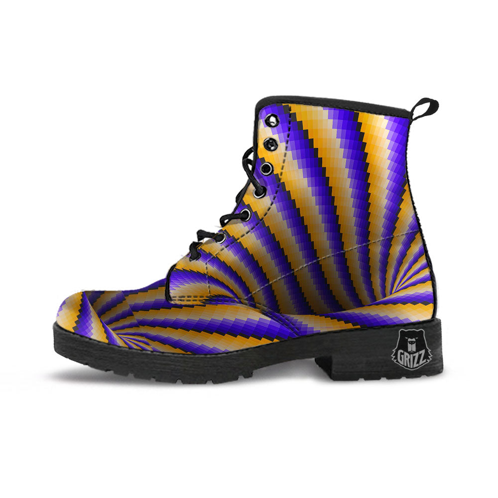 Moving Optical Yellow Vortex Illusion Leather Boots-grizzshop