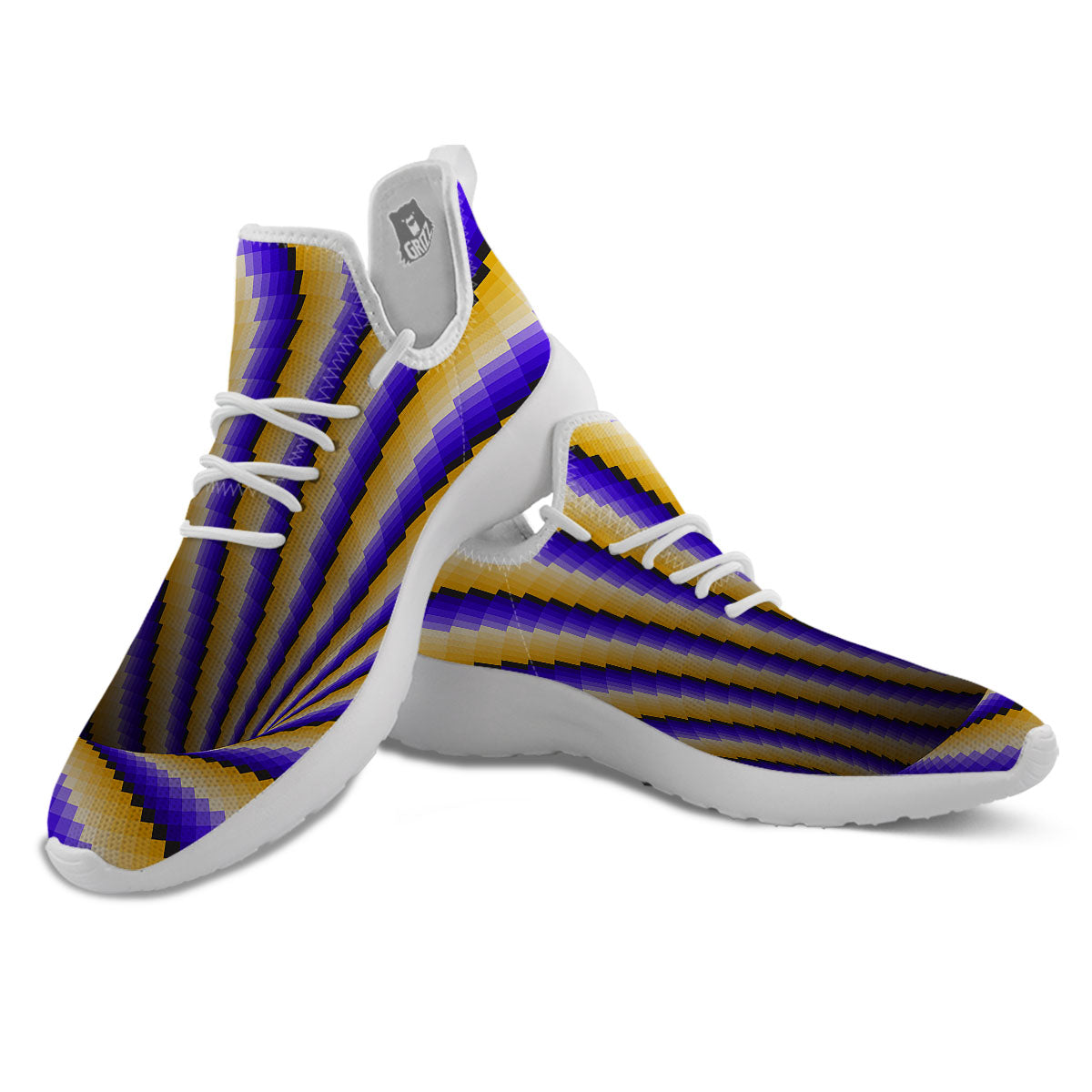 Moving Optical Yellow Vortex Illusion White Athletic Shoes-grizzshop