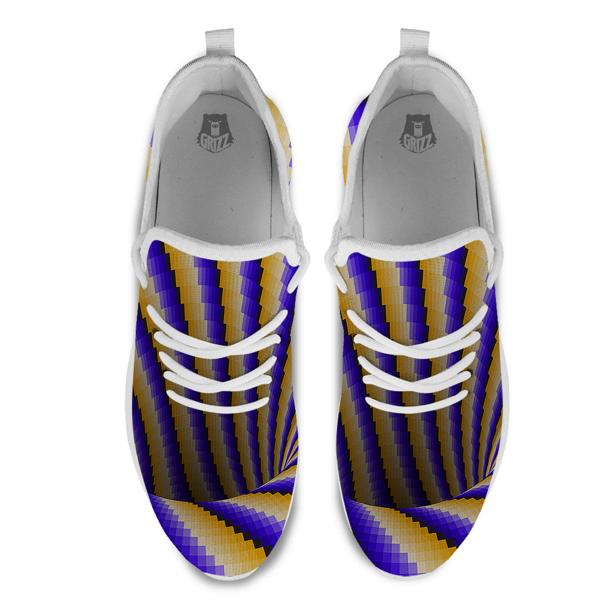 Moving Optical Yellow Vortex Illusion White Athletic Shoes-grizzshop