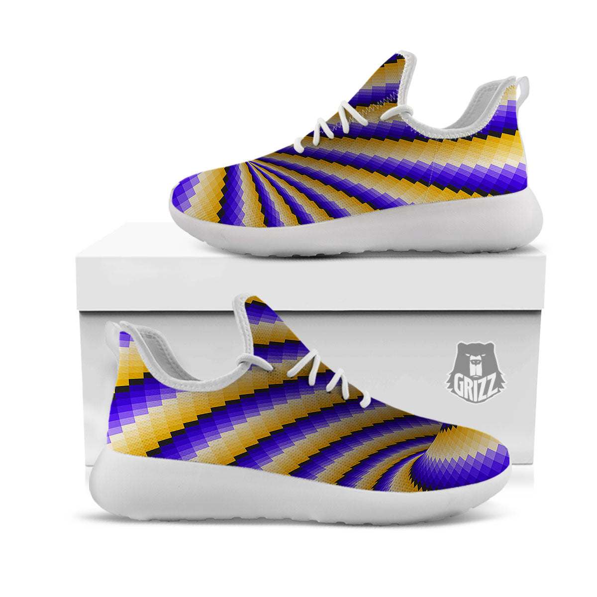 Moving Optical Yellow Vortex Illusion White Athletic Shoes-grizzshop