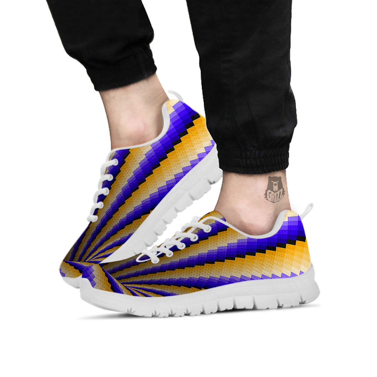 Moving Optical Yellow Vortex Illusion White Sneaker-grizzshop