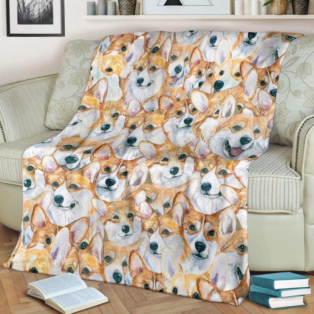 Multi Corgi Pattern Print Blanket-grizzshop