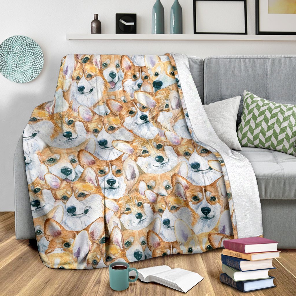 Multi Corgi Pattern Print Blanket-grizzshop