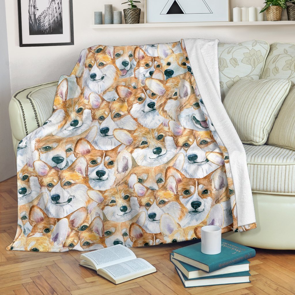 Multi Corgi Pattern Print Blanket-grizzshop