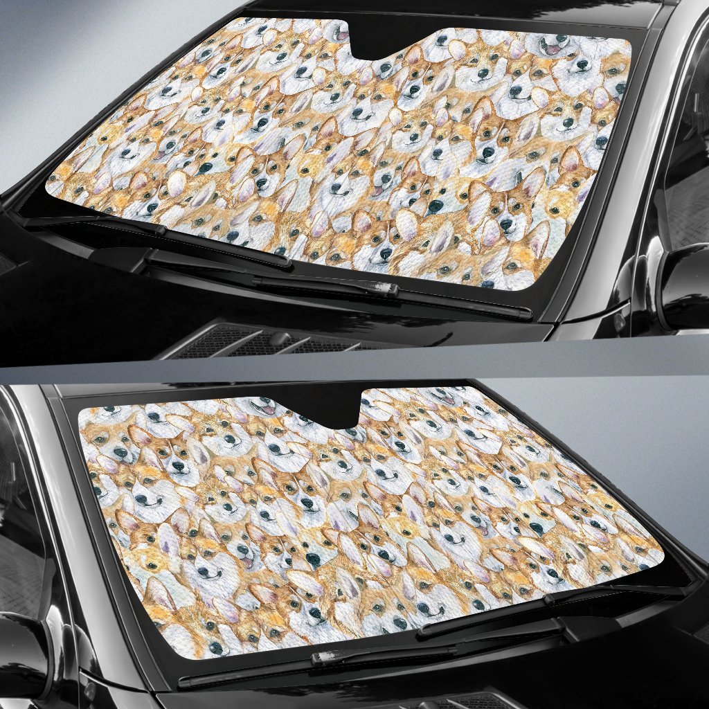 Multi Corgi Pattern Print Car Sun Shade-grizzshop