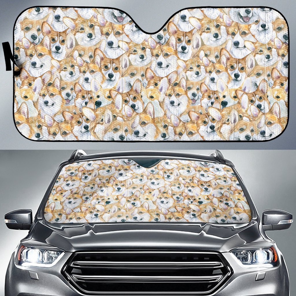 Multi Corgi Pattern Print Car Sun Shade-grizzshop