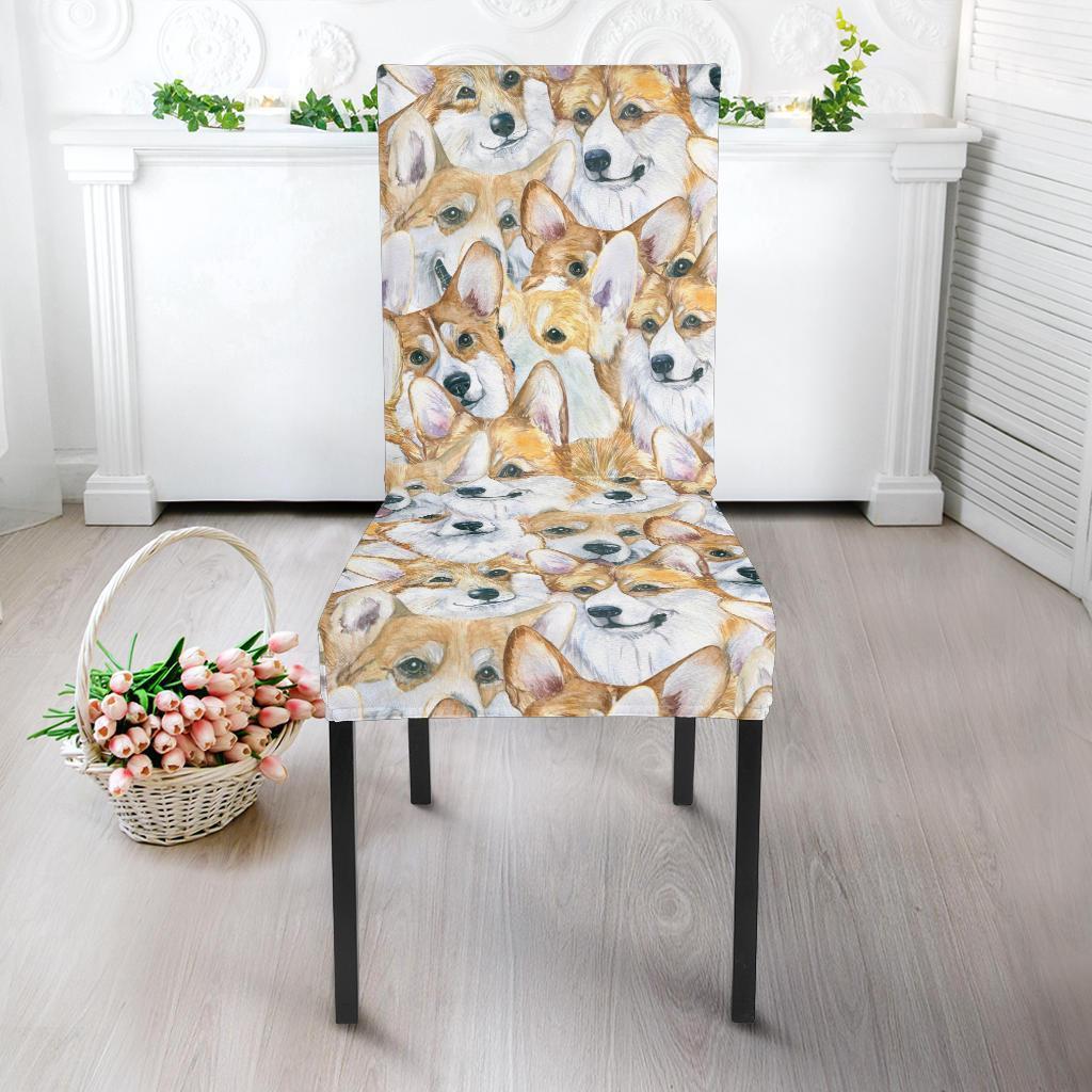 Multi Corgi Pattern Print Chair Cover-grizzshop