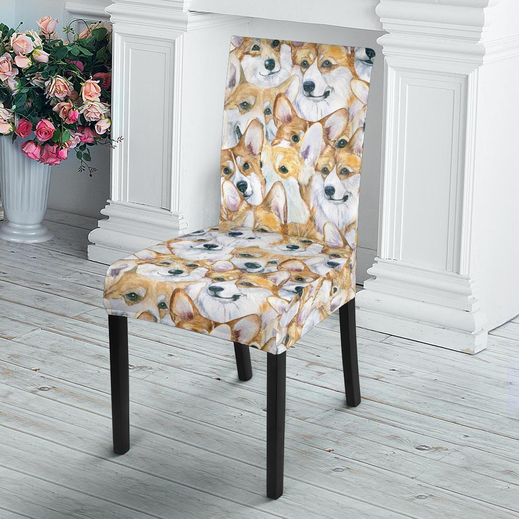 Multi Corgi Pattern Print Chair Cover-grizzshop