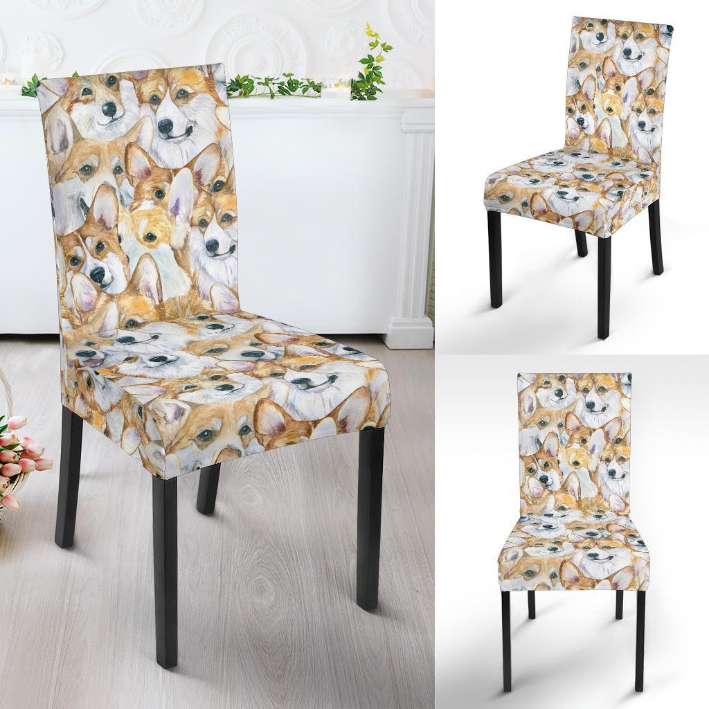 Multi Corgi Pattern Print Chair Cover-grizzshop