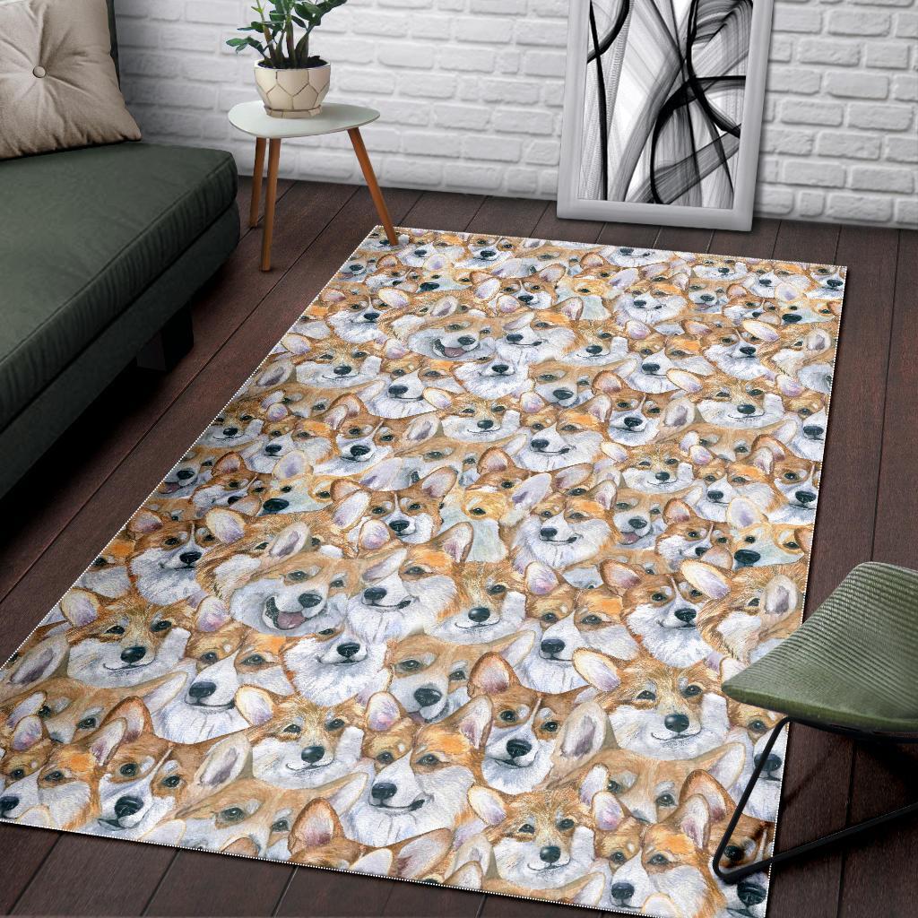 Multi Corgi Pattern Print Floor Mat-grizzshop