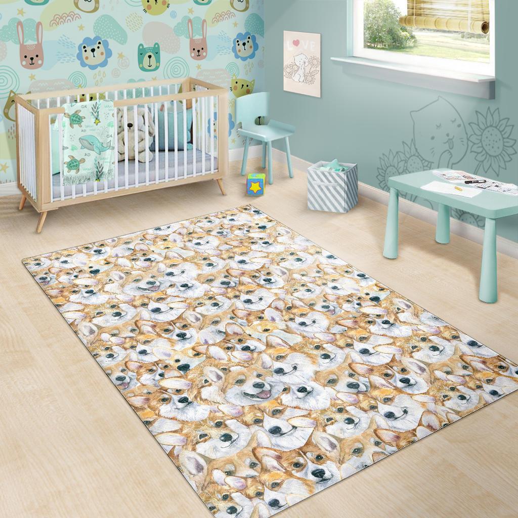 Multi Corgi Pattern Print Floor Mat-grizzshop