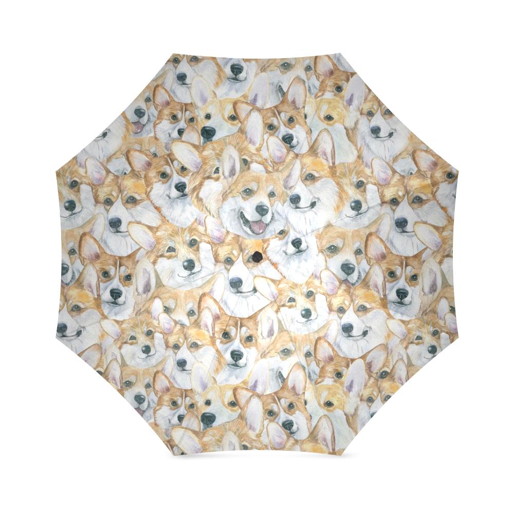 Multi Corgi Pattern Print Foldable Umbrella-grizzshop