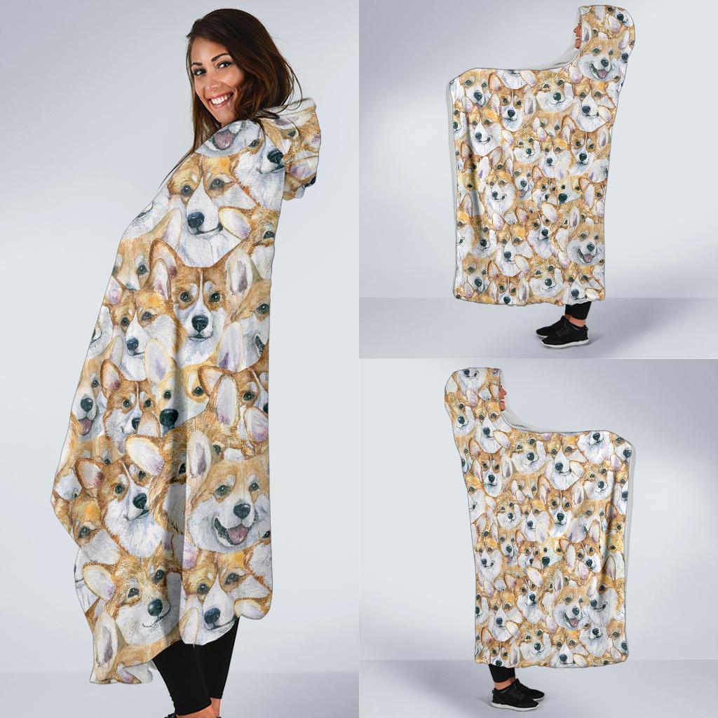 Multi Corgi Pattern Print Hooded Blanket-grizzshop