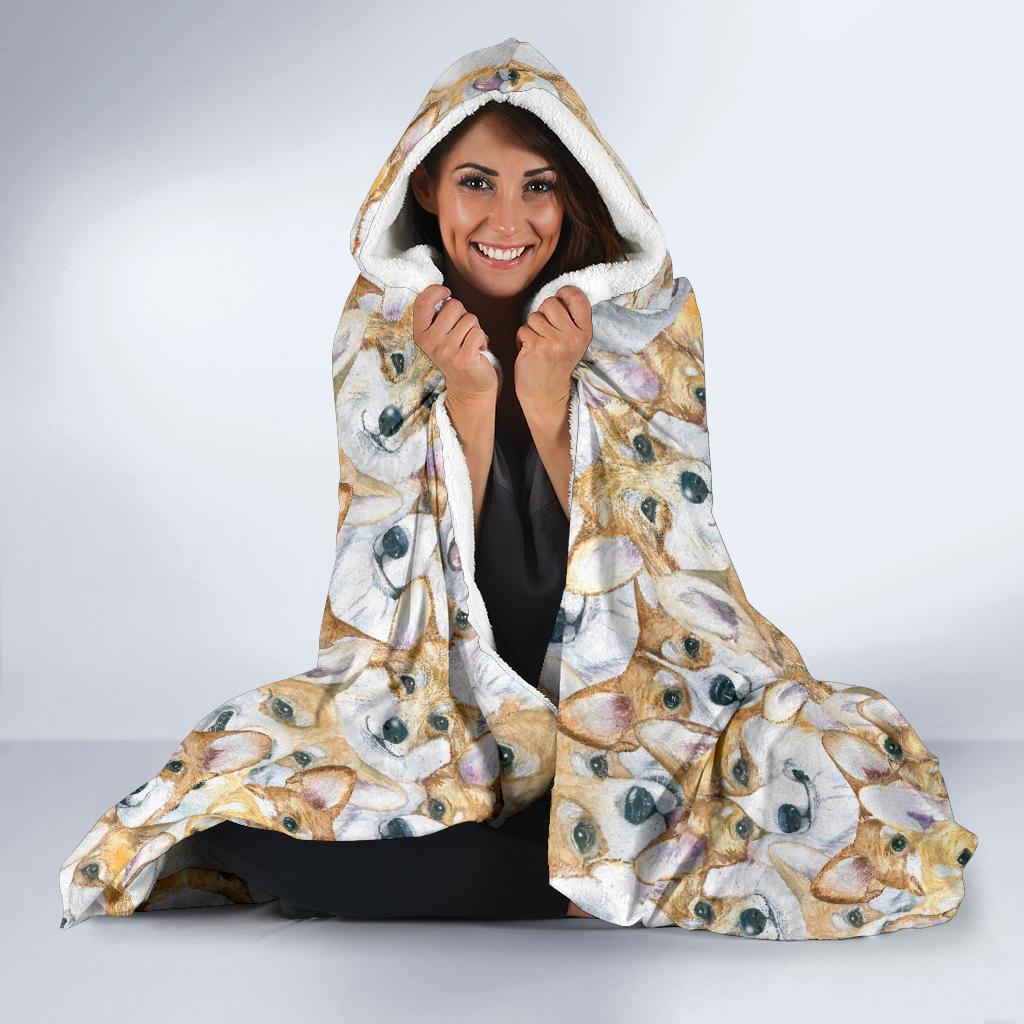 Multi Corgi Pattern Print Hooded Blanket-grizzshop