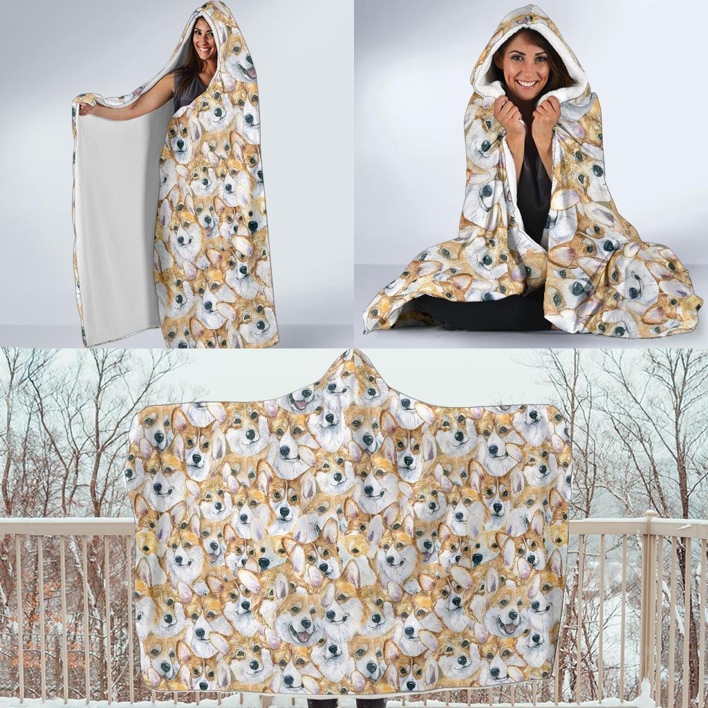 Multi Corgi Pattern Print Hooded Blanket-grizzshop