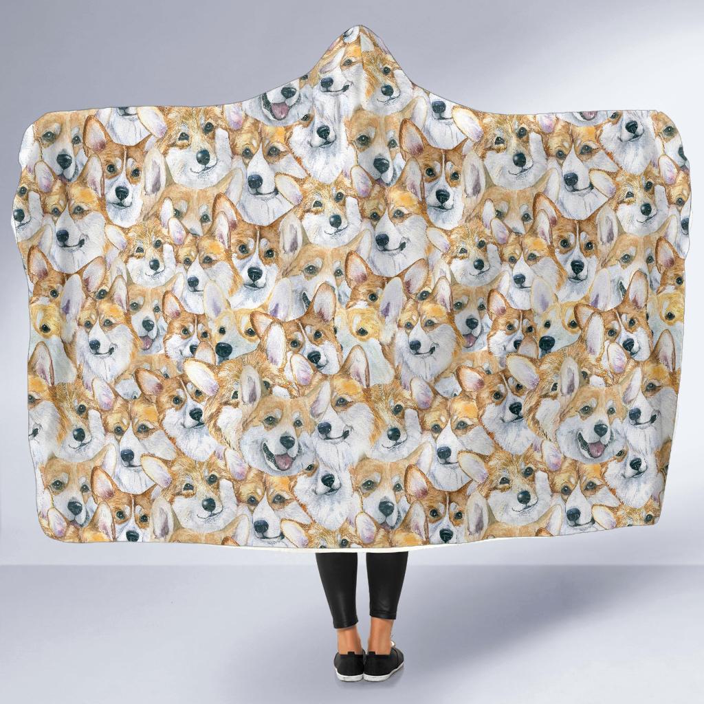 Multi Corgi Pattern Print Hooded Blanket-grizzshop