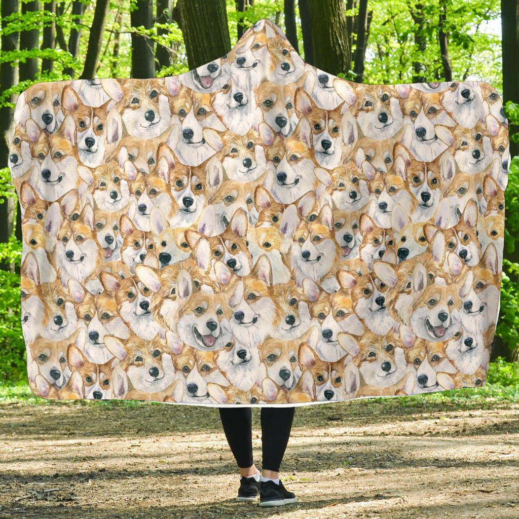 Multi Corgi Pattern Print Hooded Blanket-grizzshop