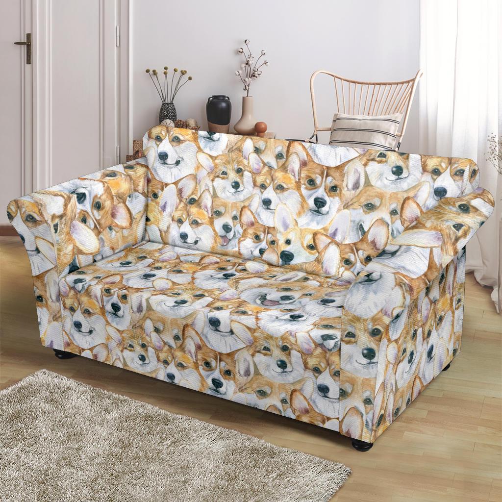 Multi Corgi Pattern Print Loveseat Cover-grizzshop