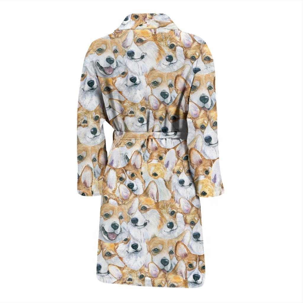 Multi Corgi Pattern Print Men Long Robe-grizzshop