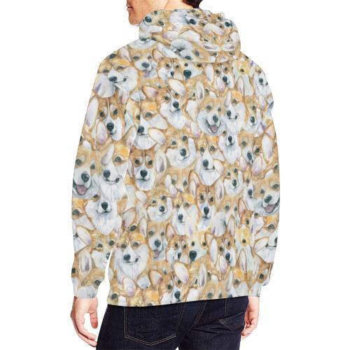 Multi Corgi Pattern Print Men Pullover Hoodie-grizzshop