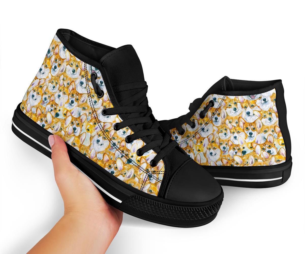 Multi Corgi Pattern Print Men Women's High Top Shoes-grizzshop