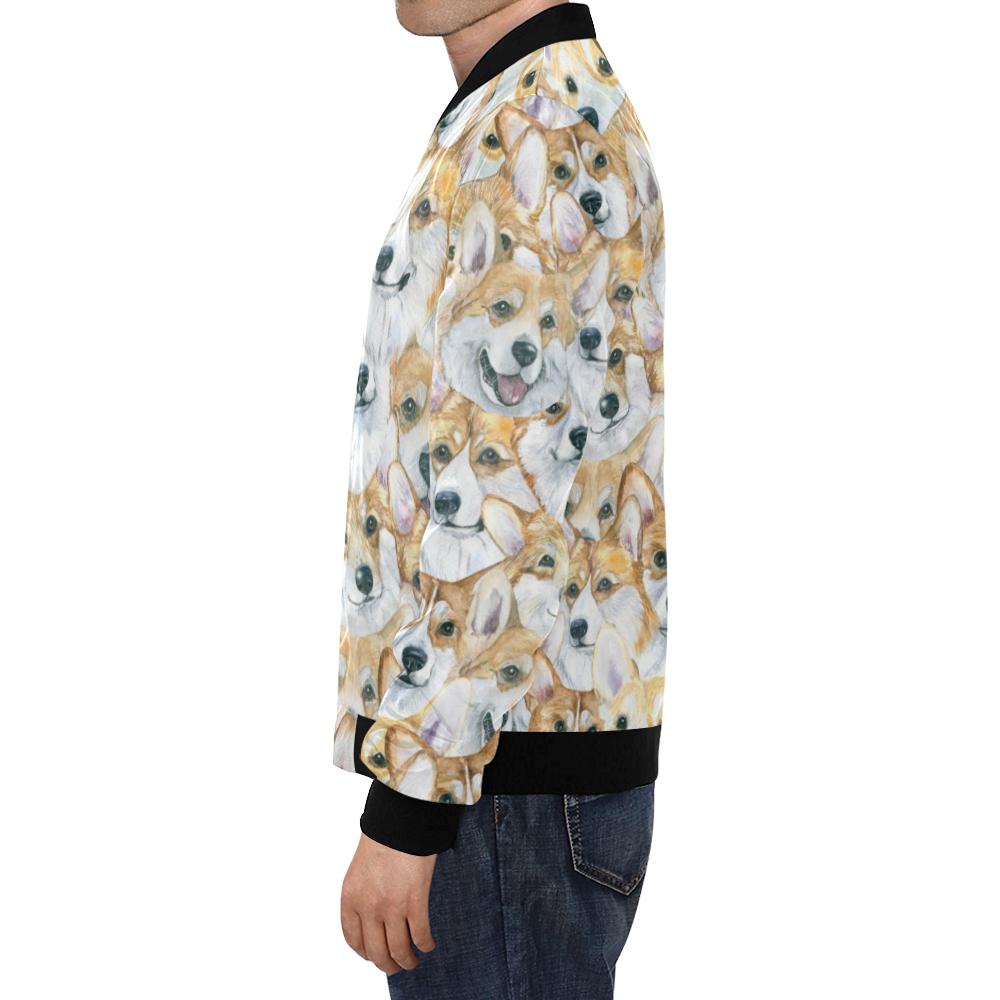 Multi Corgi Pattern Print Men's Bomber Jacket-grizzshop