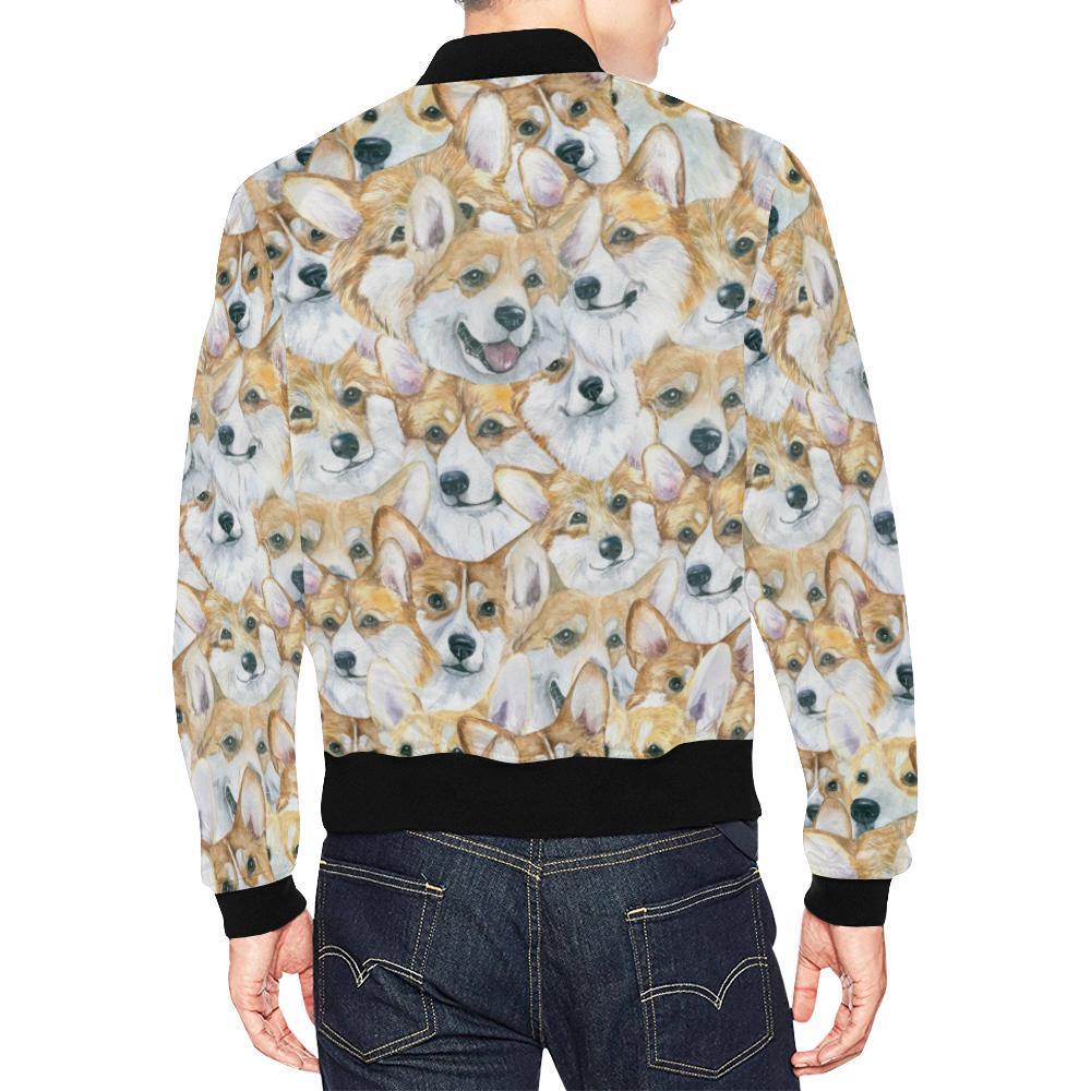 Multi Corgi Pattern Print Men's Bomber Jacket-grizzshop