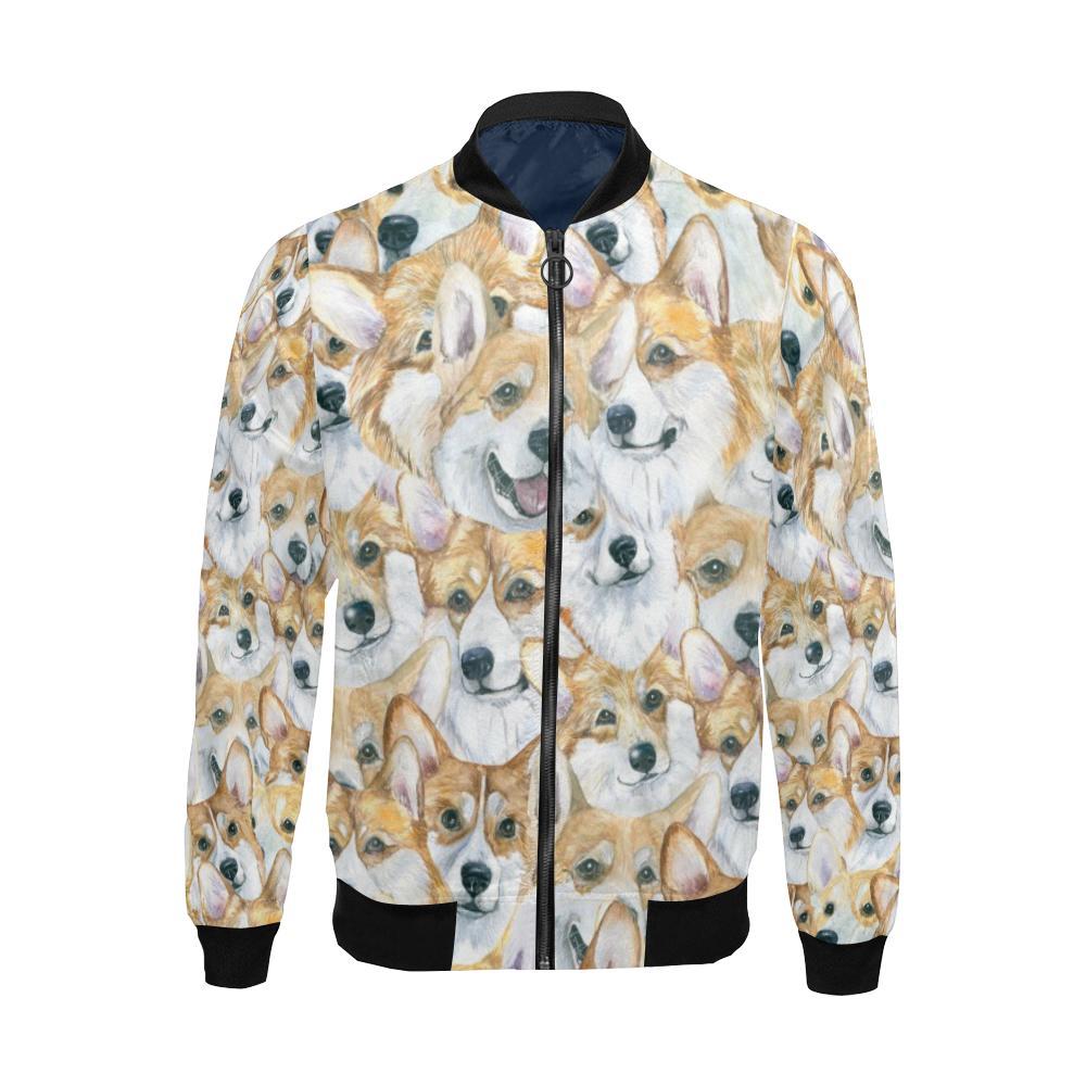 Multi Corgi Pattern Print Men's Bomber Jacket-grizzshop