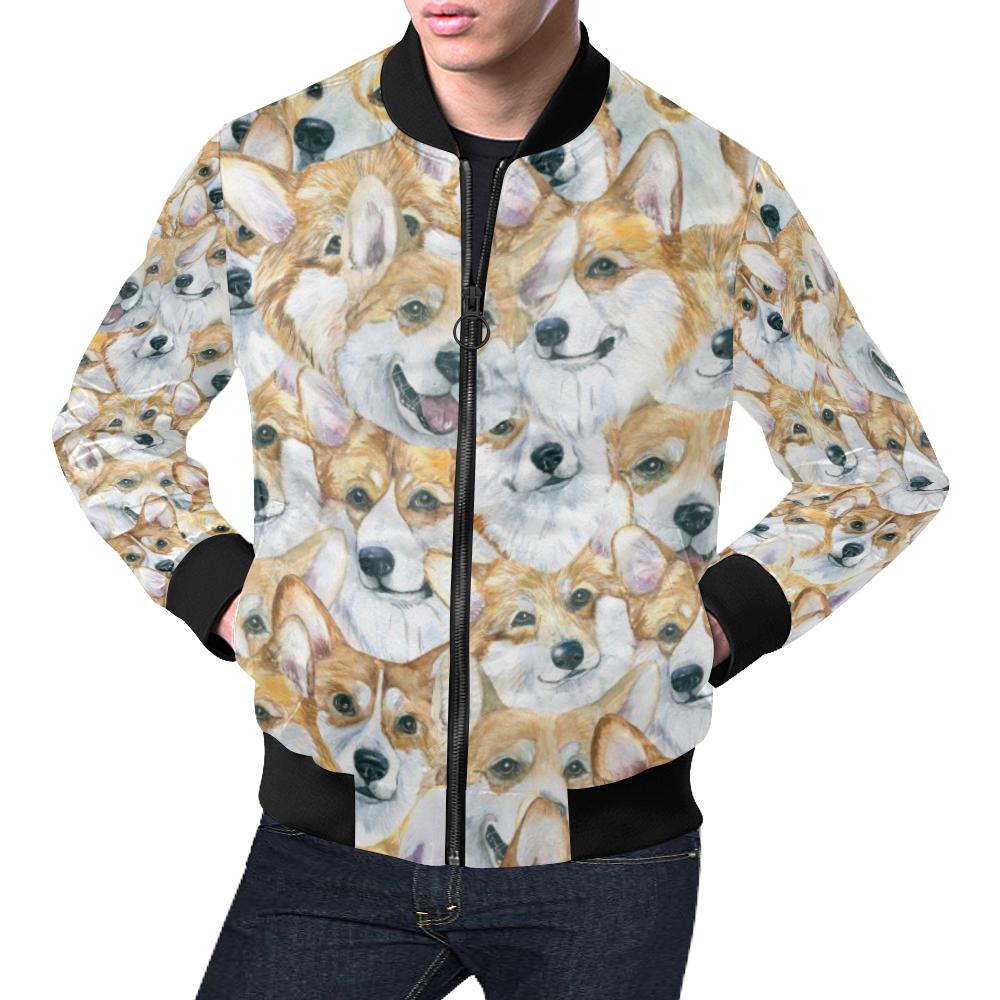 Multi Corgi Pattern Print Men's Bomber Jacket-grizzshop